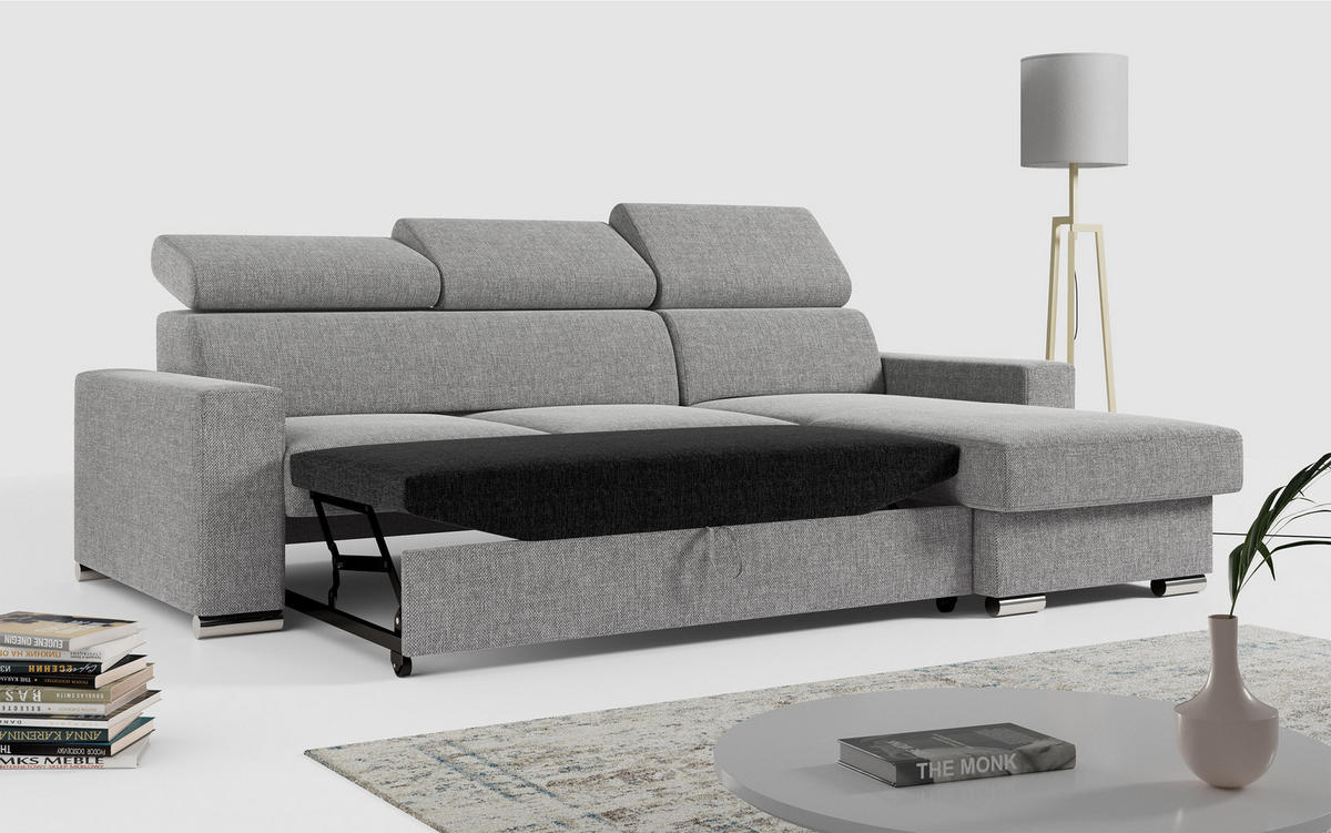 ECKSOFA FOX-L Grau - Silberfarben/Grau, Kunststoff/Textil (242/168cm) - MKS