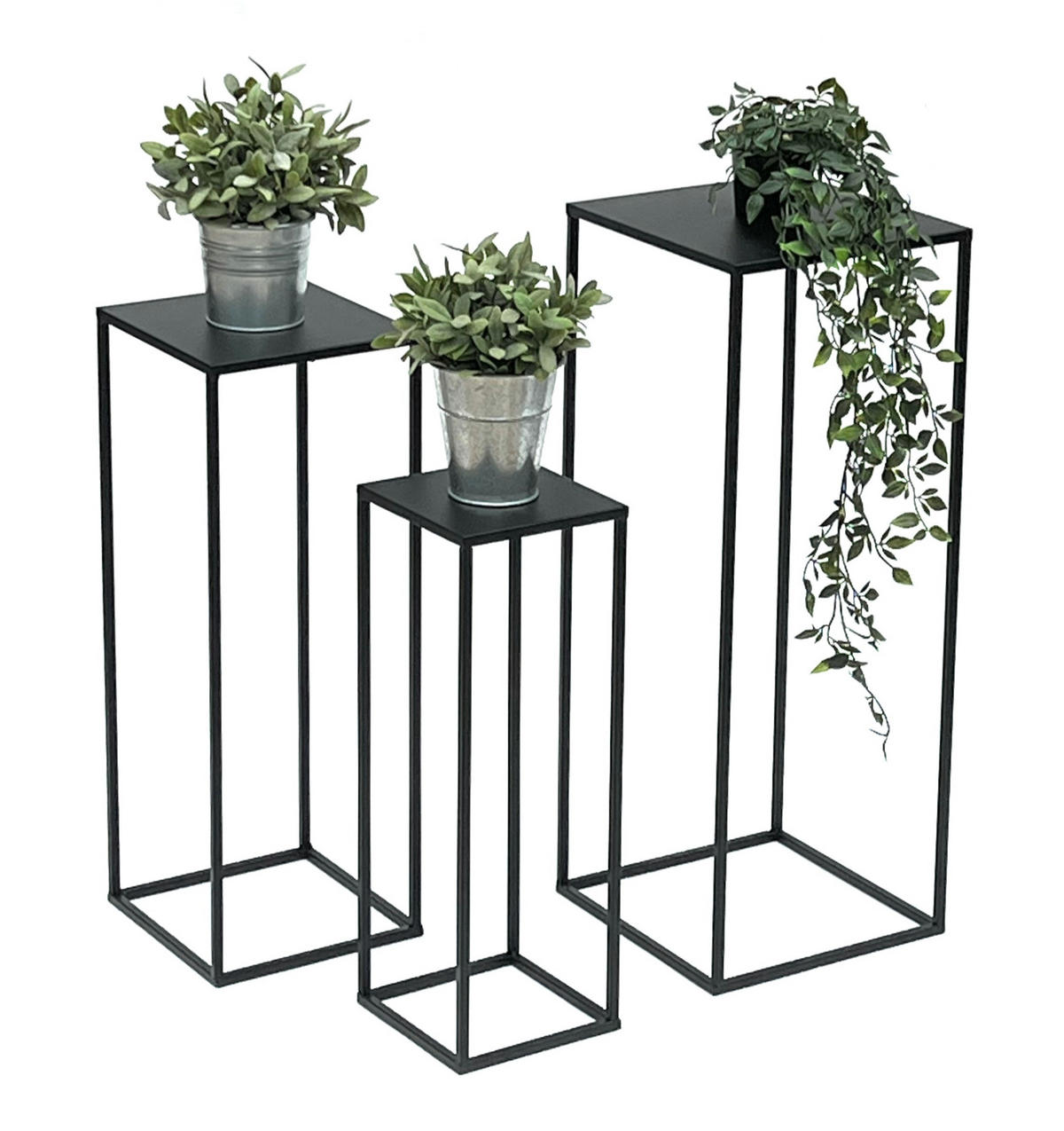 BLUMENHOCKER 3er Set Metall Schwarz Eckig 96315 - Schwarz, Metall (28/70/28cm) - DanDiBo