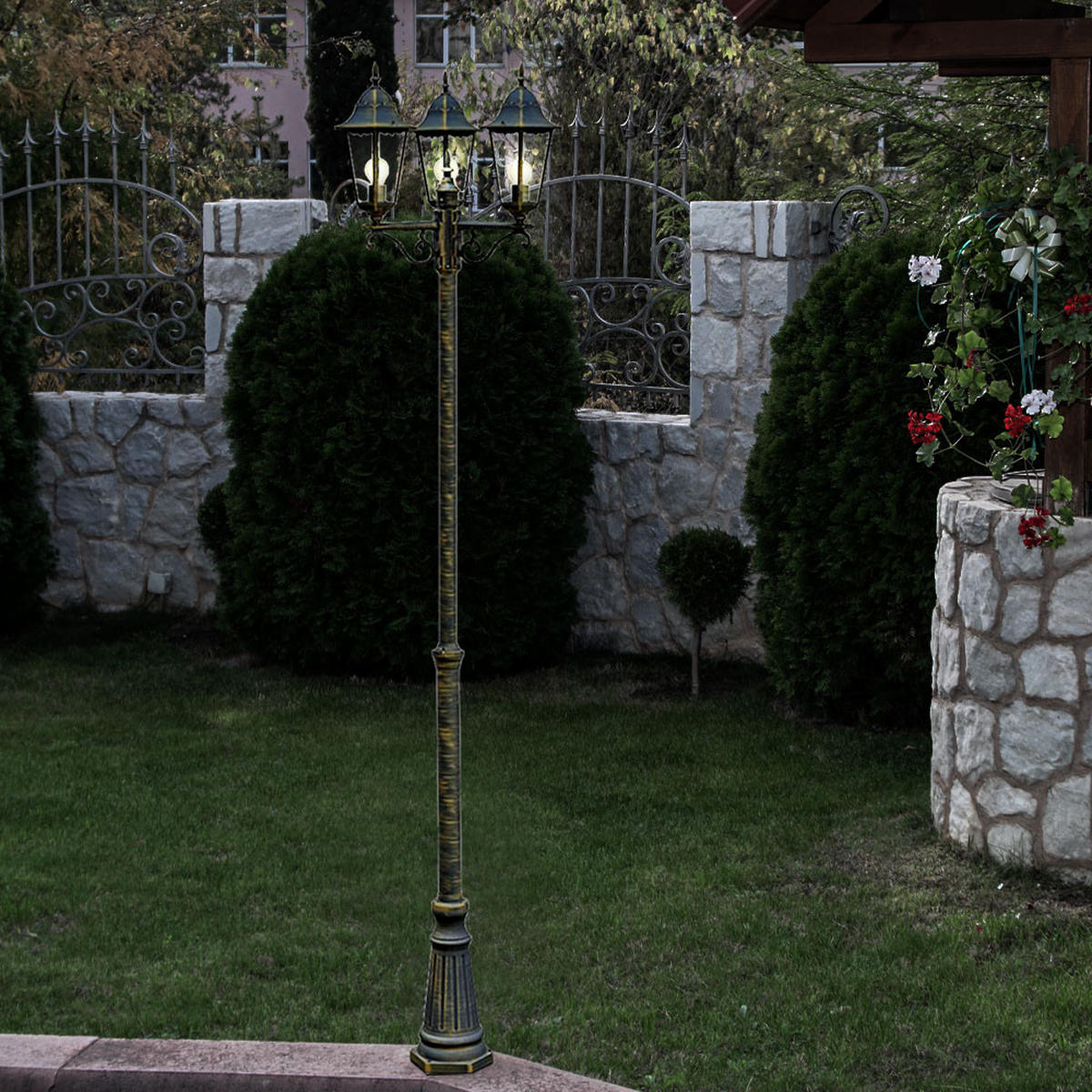 LED AUSSENLEUCHTE Kandelaber Bronze Glas - Bronzefarben, Glas (55/58/220cm)