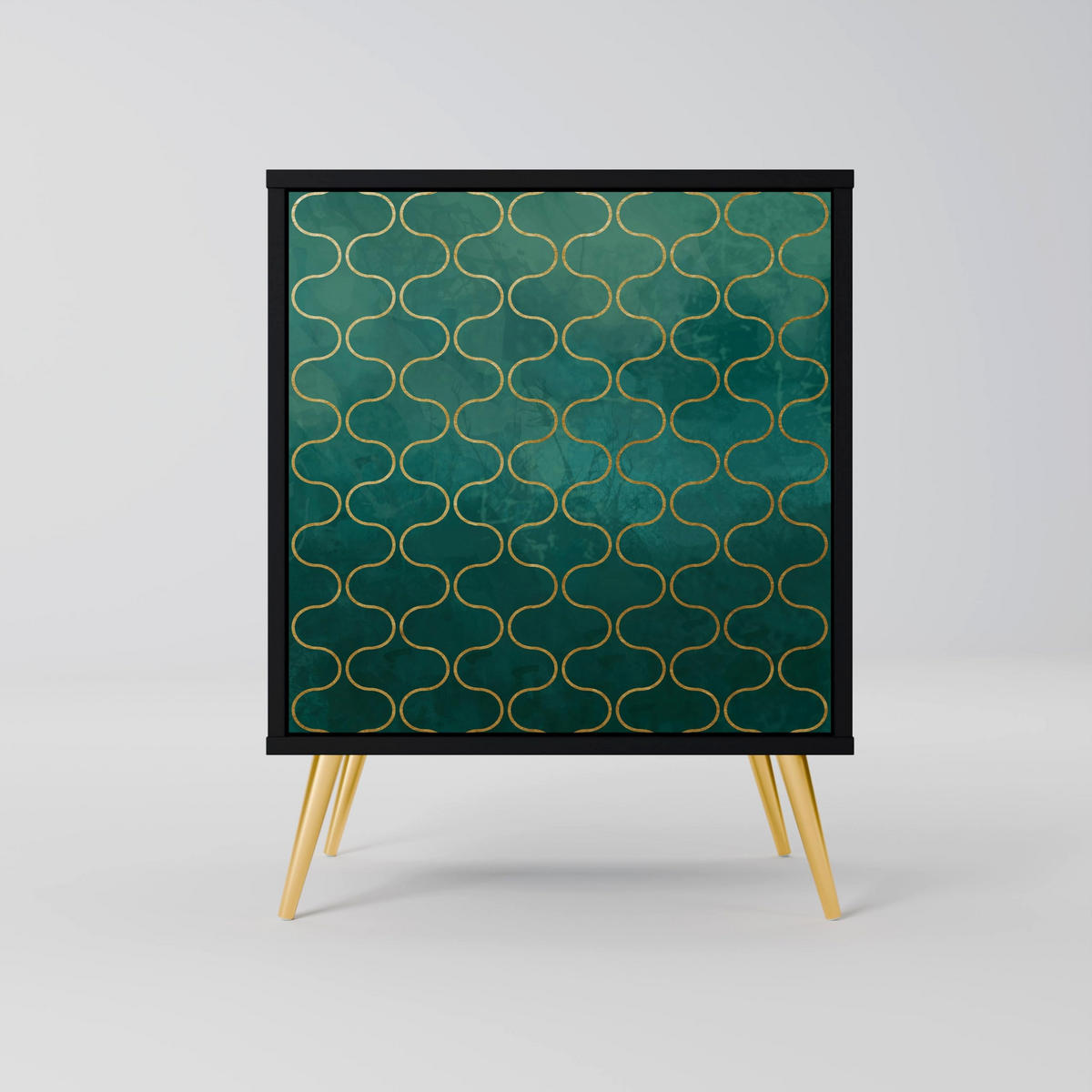 SIDEBOARD TESSELATED GREENERY, Schwarz, 57,5x42x70,5 cm, Schwarze Metall-Sternfüße - Multicolor/Schwarz, Holzwerkstoff/Metall (57.5/70.5/42cm) - SpaceRebels