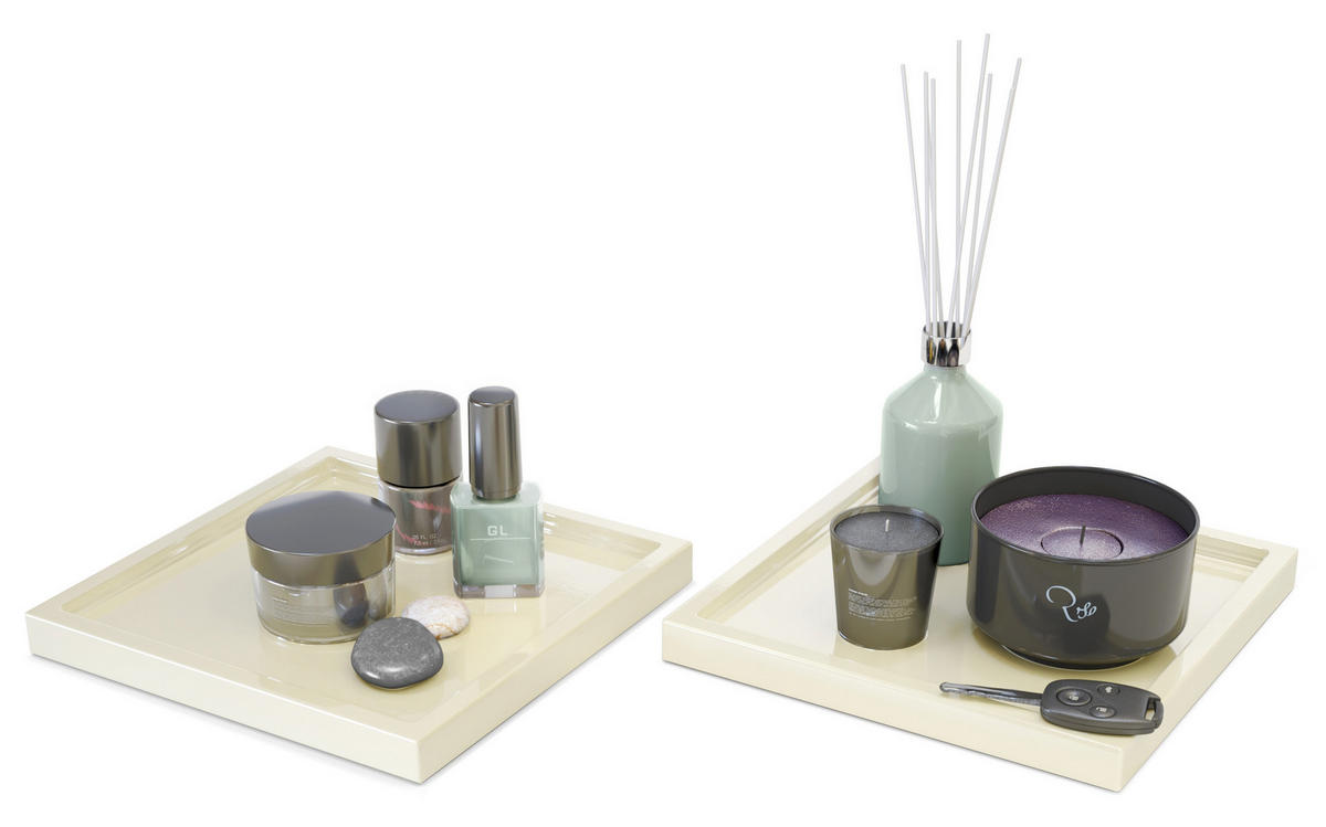 DEKOSCHALE Maya Creme Hochglanz 2er Set - Creme, Holzwerkstoff (1.8cm) - Vladon