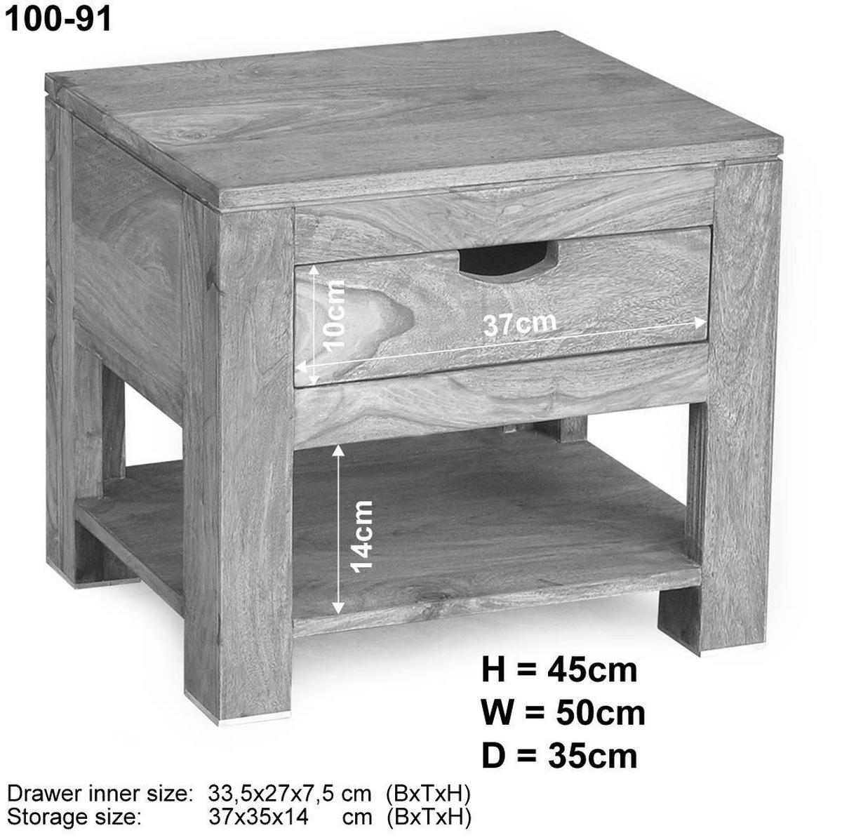 NACHTTISCH Sheesham 50x35x45 grau geölt NATURE GREY #91 - Grau, Holz (50/45/35cm) - Massivmoebel24