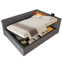 DENNÍ POSTEL 140x200cm Pohovka Úložná LED USB Šedá - šedá, přírodní materiály (140/200cm) - FLIEKS