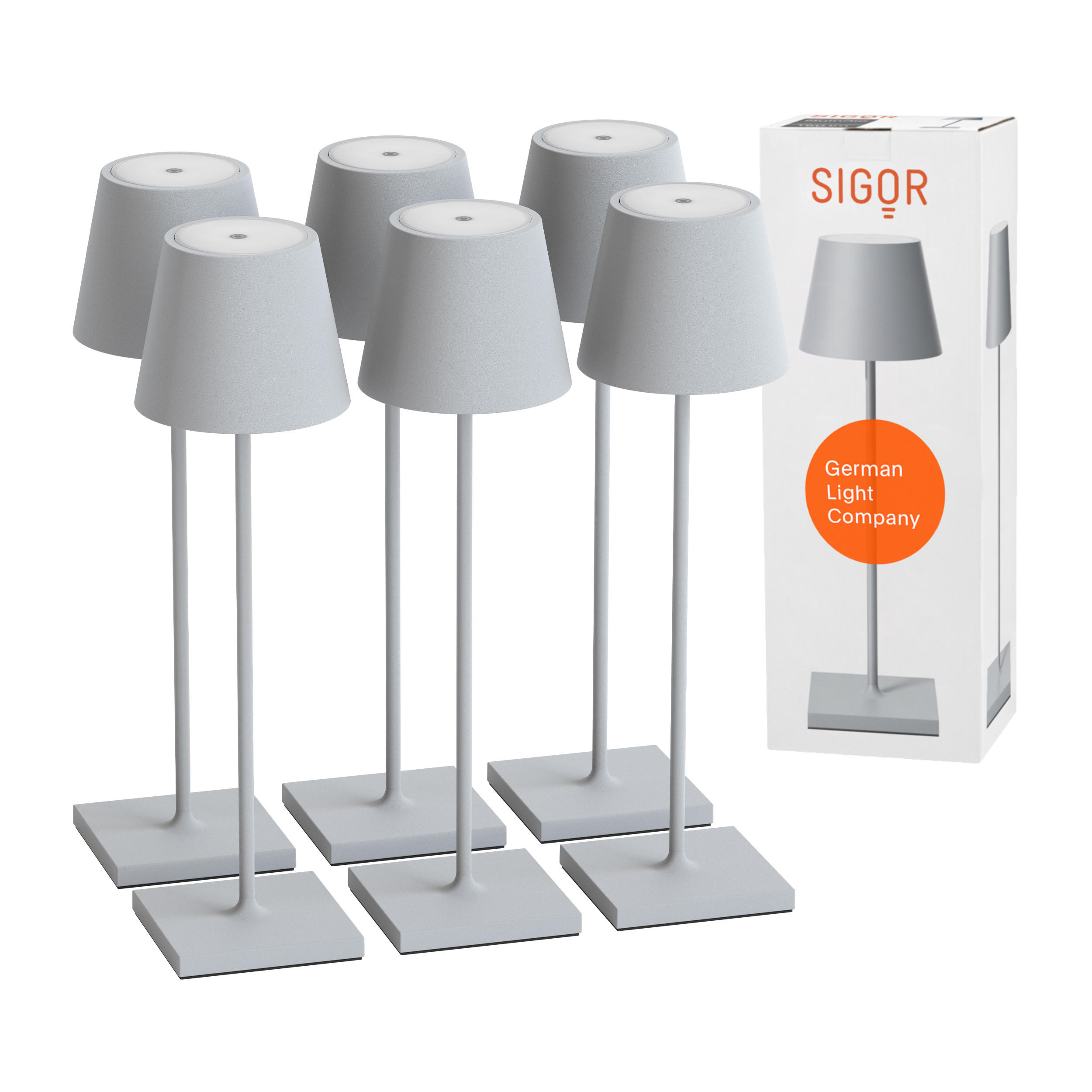 LED Akku-Tischlampe, Nuindie 3.0 6er-Set, nebelgrau - Grau, Metall (38/10/38cm) - Sigor