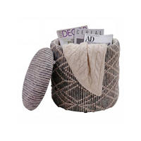 SITZHOCKER RHONE, Stoff, mit Textilbezug, Grau-Beige, Ø 40 x 45 cm - Grau, Textil (40/45/40cm) - KADIMA DESIGN