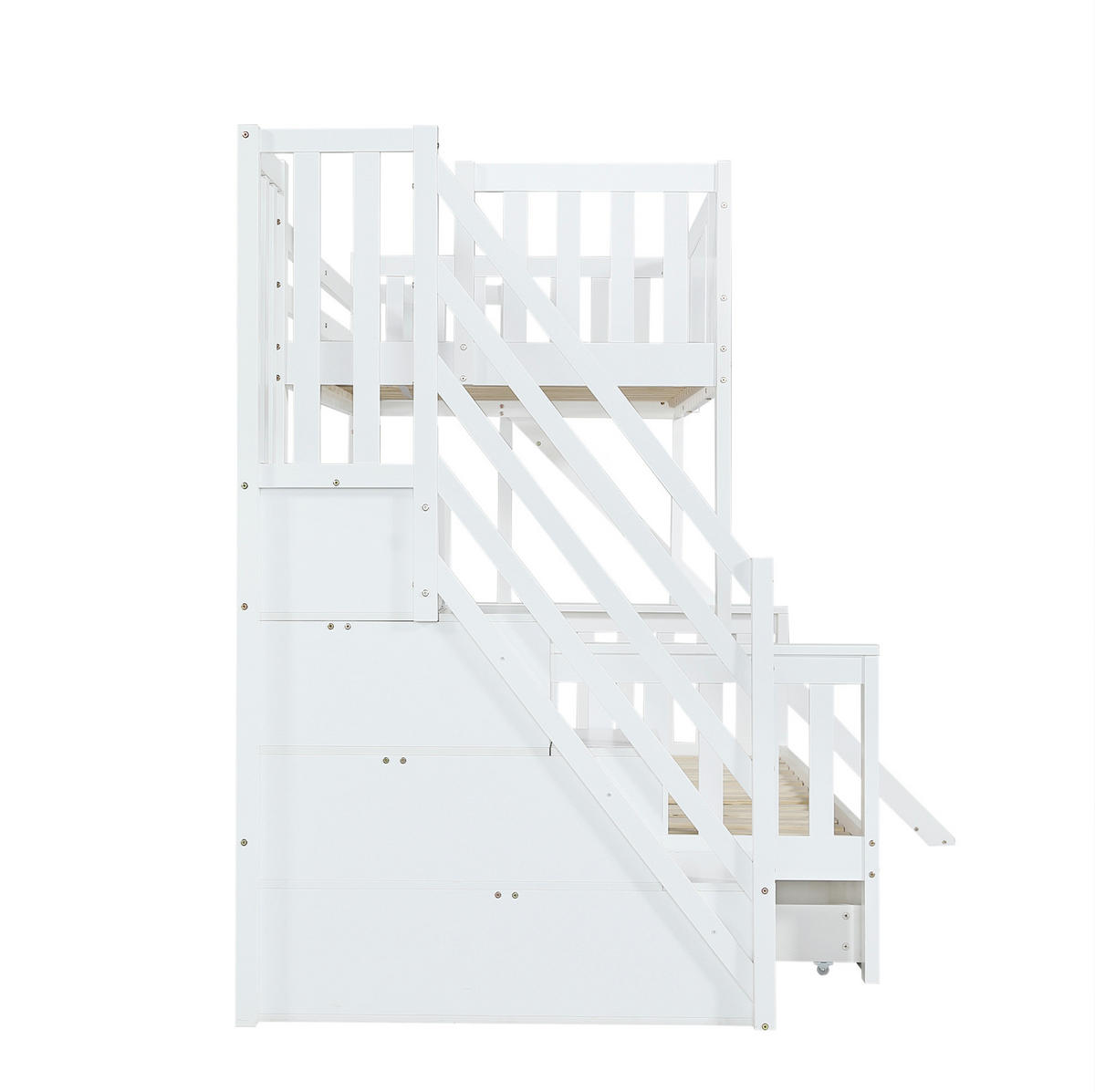 ETAGENBETT 90/200 & 120/200 cm in Weiß mit Rutsche, Stauraumtreppe und Fenstern - Weiß, Holzwerkstoff (90/200cm) - Flora Grace