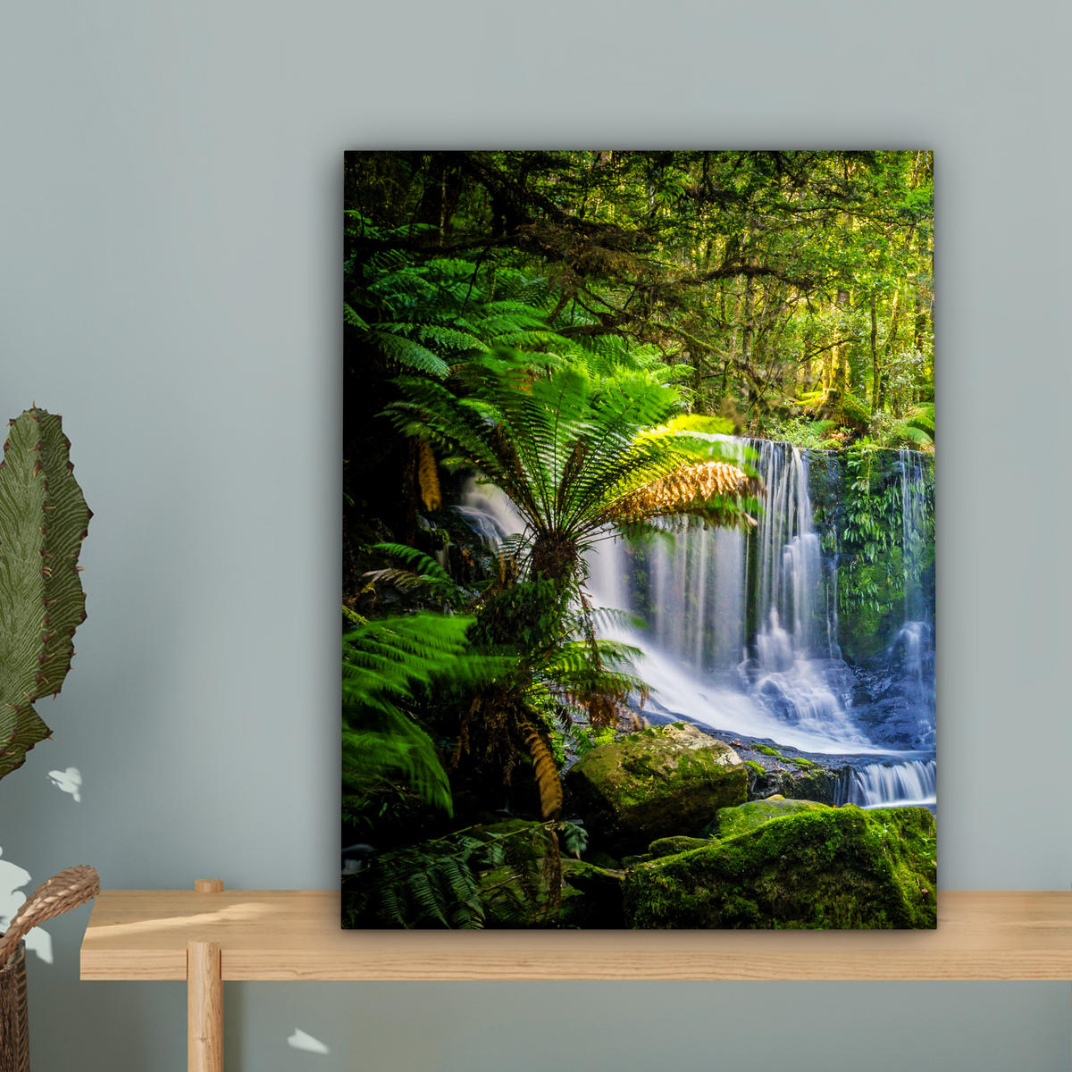LEINWANDBILD Dschungel - Wasserfall - Australien - Pflanzen - Natur 30x40 cm - Dunkelgrün, Textil (30/40cm) - MuchoWow