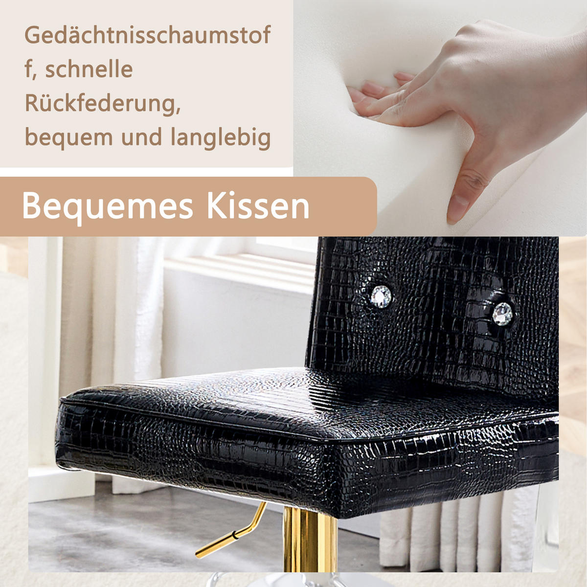 BARHOCKER 2er-Set Schwarz mit PU-Leder und Kristallverzierungen - Schwarz, Kunststoff (55/125/42cm) - PANGIVO