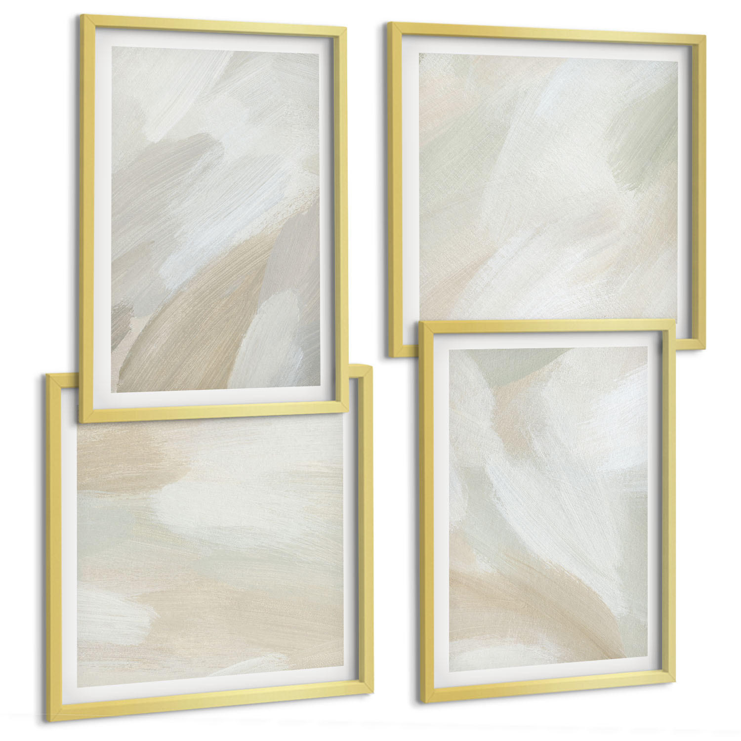 BILDER SET 4er Set - 50x50 cm & 40x60 cm Goldrahmen - Abstrakte Pinselmalerei auf Leinwand - Goldfarben, Kunststoff (50/50cm) - TULUP