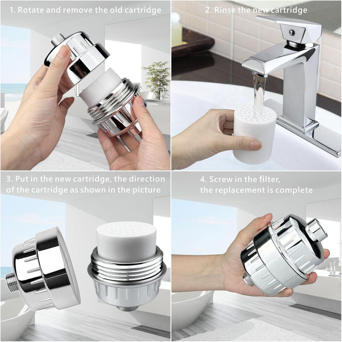 DUSCHFILTERKARTUSCHEN 4er-Set 20-stufige Filtration - Weiß, Kunststoff (12/12/15cm)