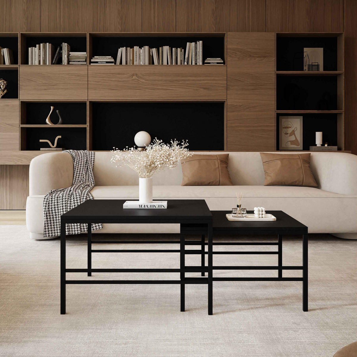 COUCHTISCH Schwarze matte Schwarze Rahmen - Schwarz, Holzwerkstoff (70/70/46cm) - Idohome