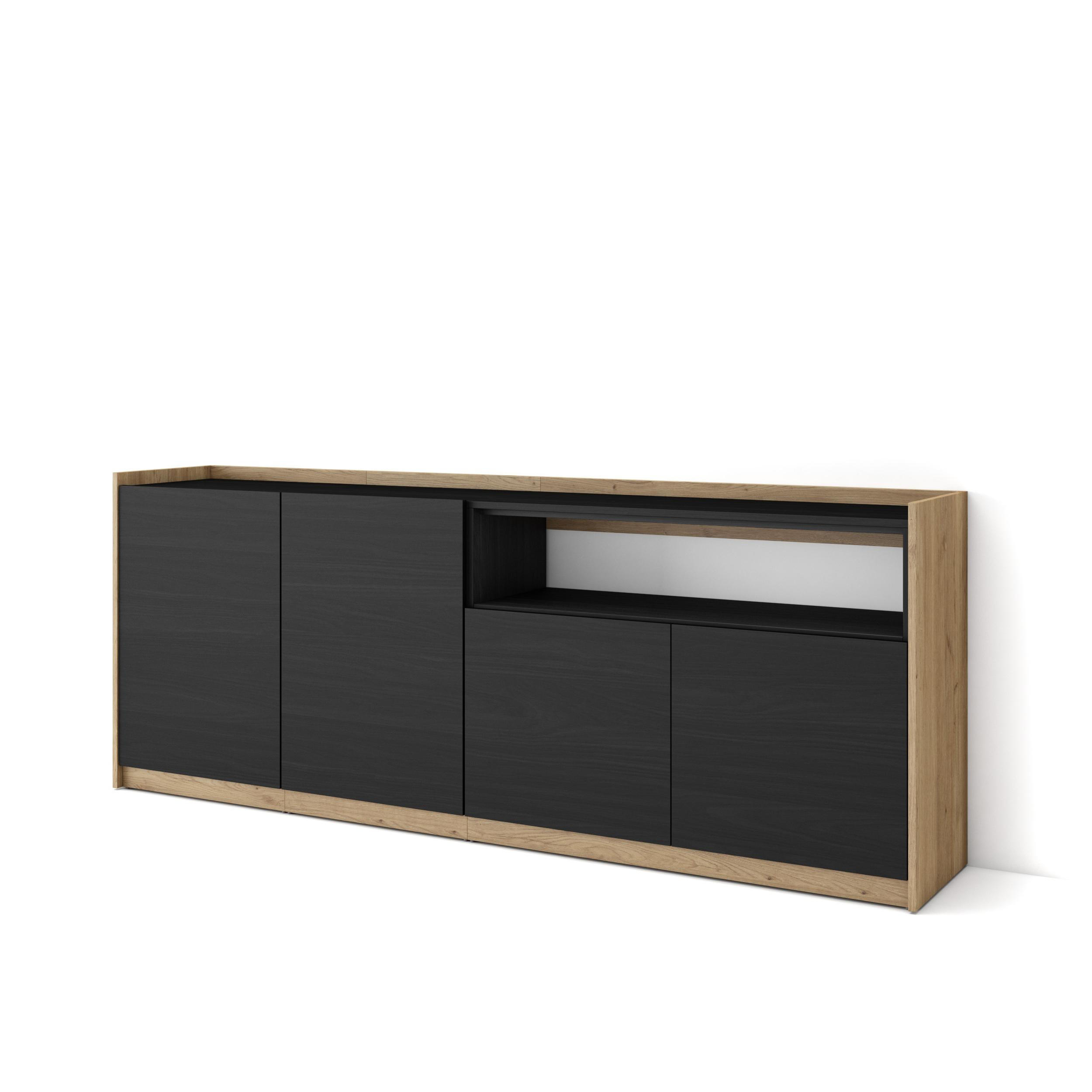 SIDEBOARD, Highboard, Schwarz Eiche, 207/37/80cm - Schwarz, Holzwerkstoff (207/80/37cm) - Skraut Home