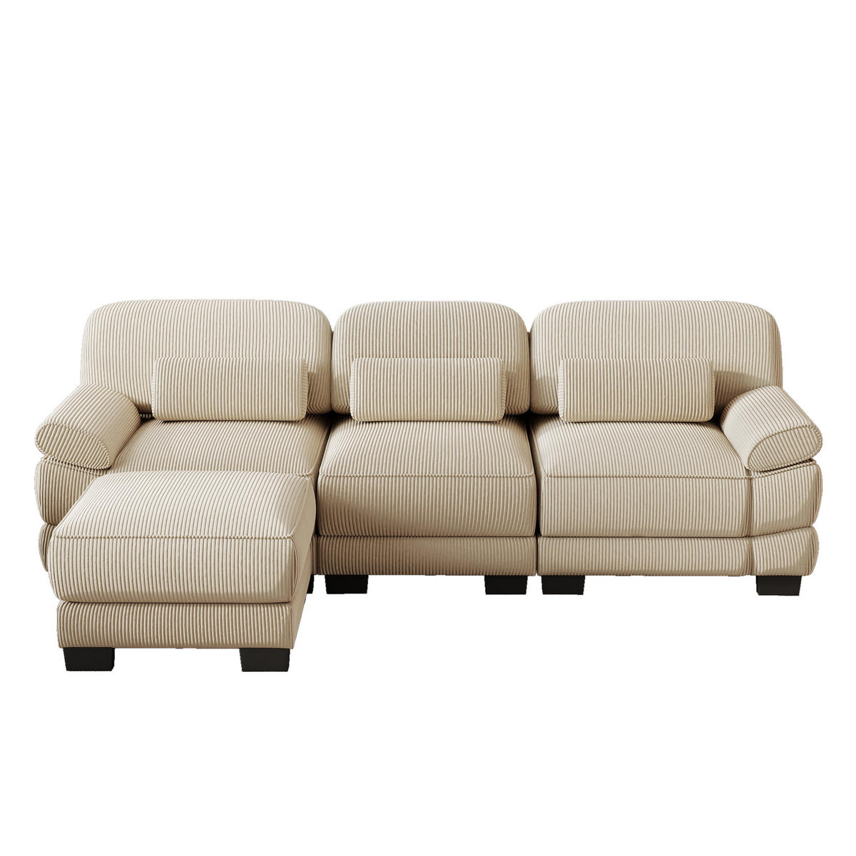 ECKSOFA L-Form 3-Sitzer mit Hocker, DE-42659, Beige - Beige, Holz (265/161cm) - ComfortXL