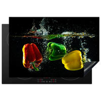 HERDABDECKPLATTE Paprika - Gemüse - Wasser - Schwarz - Rot - Grün - Gelb Ceranfeldabdeckung 76x51.5 cm - Multicolor, Kunststoff (76/51.5/0.2cm) - MuchoWow