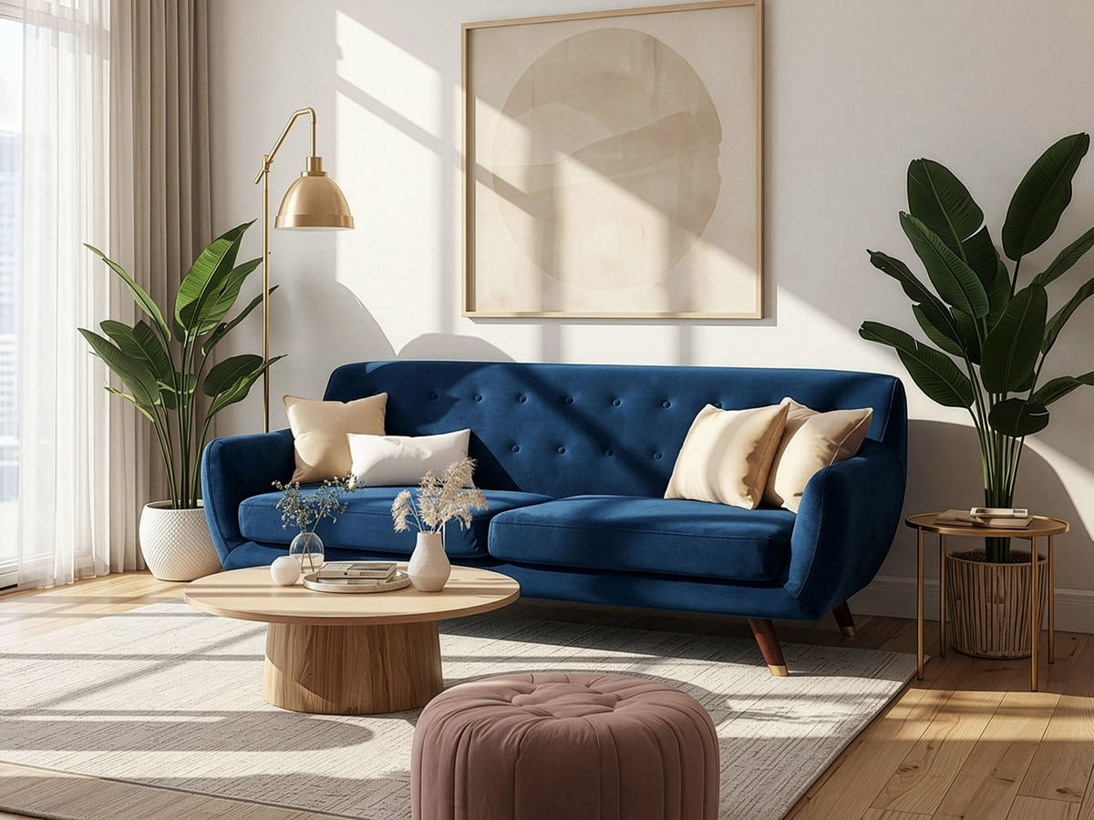 3-SITZER-SOFA Samtstoff Marineblau Bodo - Hellblau, Textil (188/84/85cm) - Beliani