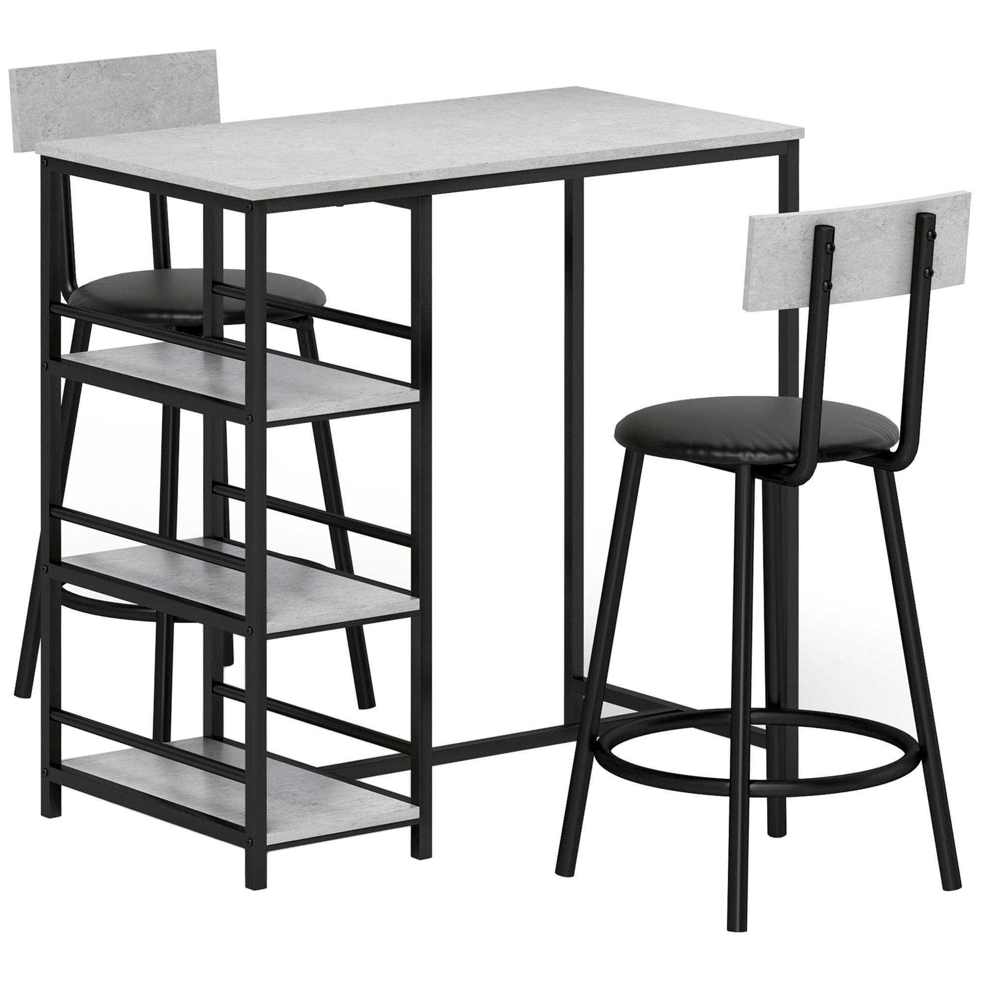 BARTISCH-SET 3er Set Stahl MDF Eiche - Hellgrau, Metall (50/90.5/90cm) - HOMCOM