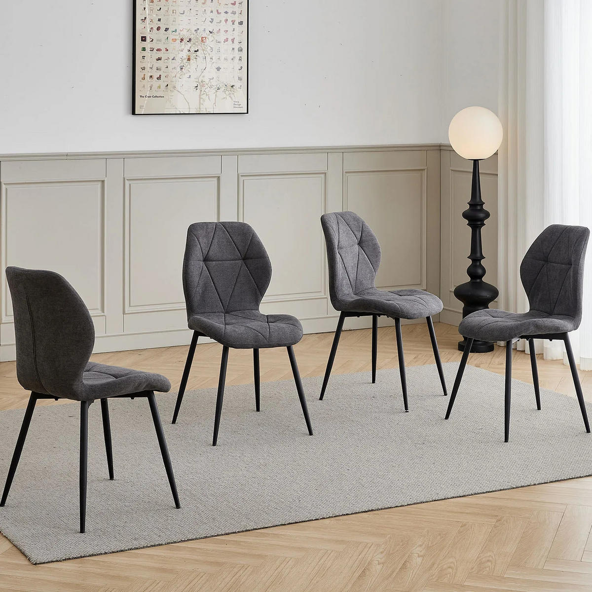ESSZIMMERSTUHL Leinenstoff Gepolstert Metallbeine Grau 4-teilig - Grau, Textil (48/84/41cm)