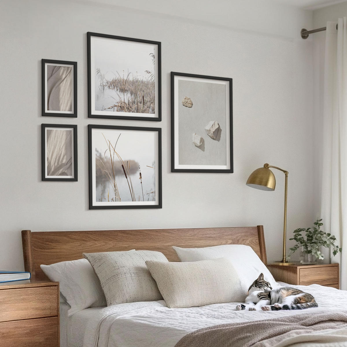 WANDBILDER 5er-Set - 50x50 cm & 20x30 cm & 40x60 cm Schwarzer Rahmen - Nahaufnahmen der Struktur im Boho-Stil - Schwarz, Kunststoff (40/60cm) - ArtPrintCave