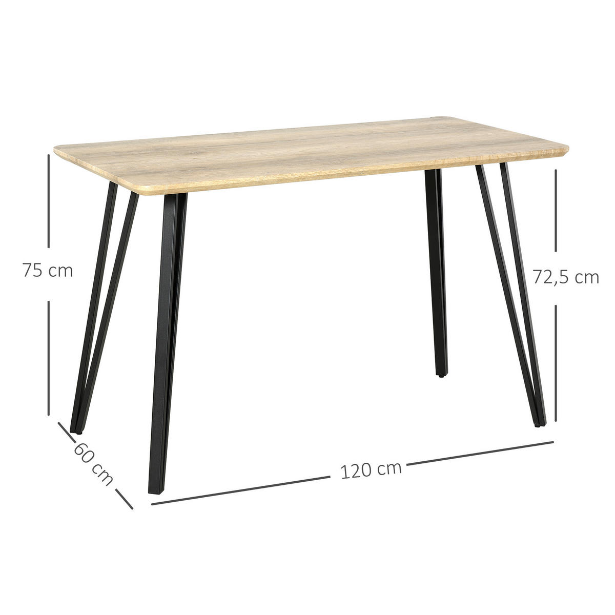 ESSTISCH Eichefarben Hell Schwarz Haarnadelbeine 120/60/75 cm - Beige, Holz (60/120/75cm) - PANGIVO