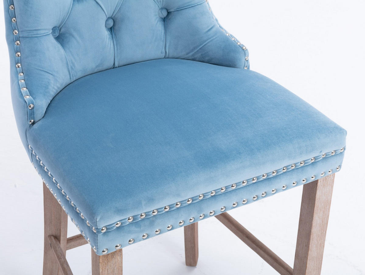 BARHOCKER 2er-Set Samt mit hoher Rückenlehne Hellblau - Hellblau, Holz (50/103/60cm) - Meubliv