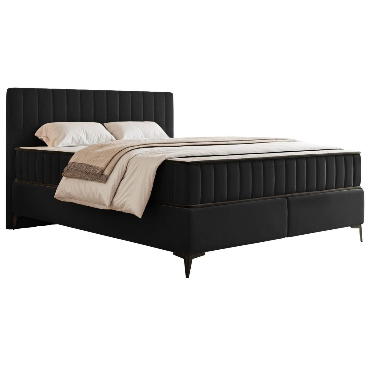 BOXBETT Mufasso Schwarz Samtbezug 180x200 cm - Schwarz, Textil/Metall (180/200cm) - Selsey