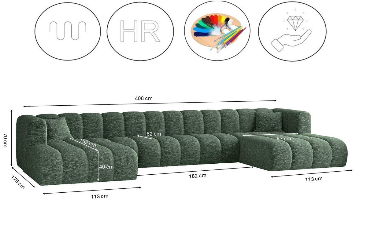 ECKSOFA U-form Grand U XL Stoff Haga Grün - Grün, Holz (179/408cm) - Kaiser Möbel