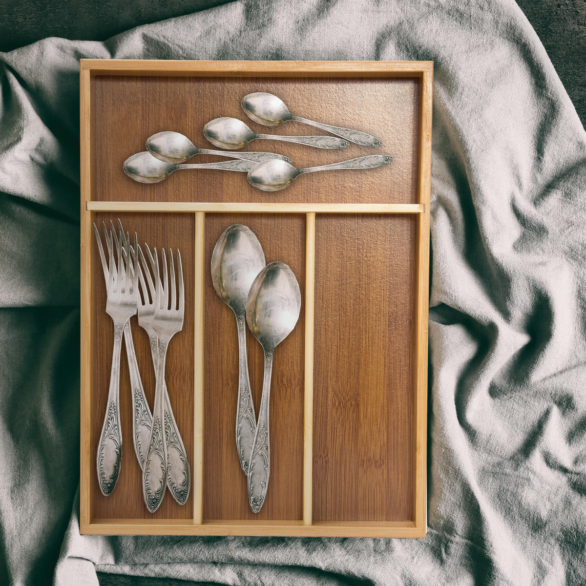 BESTECKKASTEN - Hellbraun, Holz (34/4/25cm) - Relaxdays