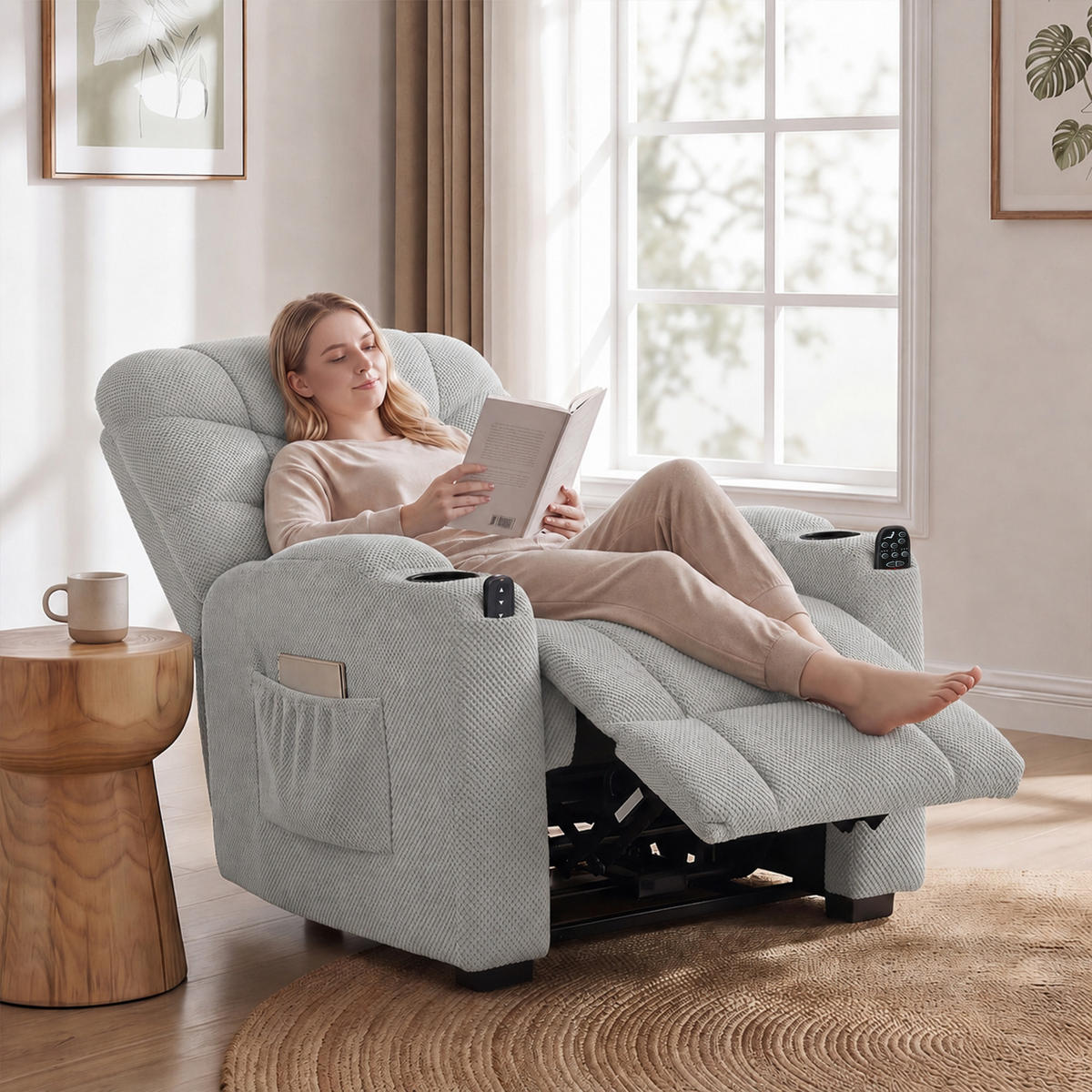 ELEKTRISCHER-RELAXSESSEL Samt Metall Grau - Schwarz/Grau, Textil/Metall (90/105/96cm) - HOMCOM