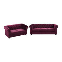 SOFAS 3-Sitzer & 2-Sitzer - Samt - Purpur - CHESTERFIELD - Bordeaux, Textil (205/72/88cm) - Vente-Unique