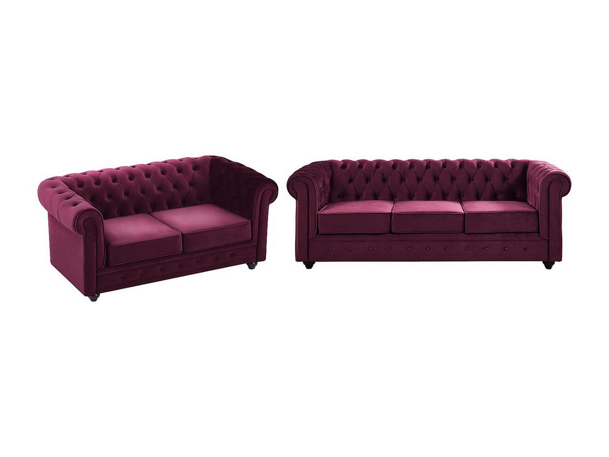 SOFAS 3-Sitzer & 2-Sitzer - Samt - Purpur - CHESTERFIELD - Bordeaux, Textil (205/72/88cm) - Vente-Unique