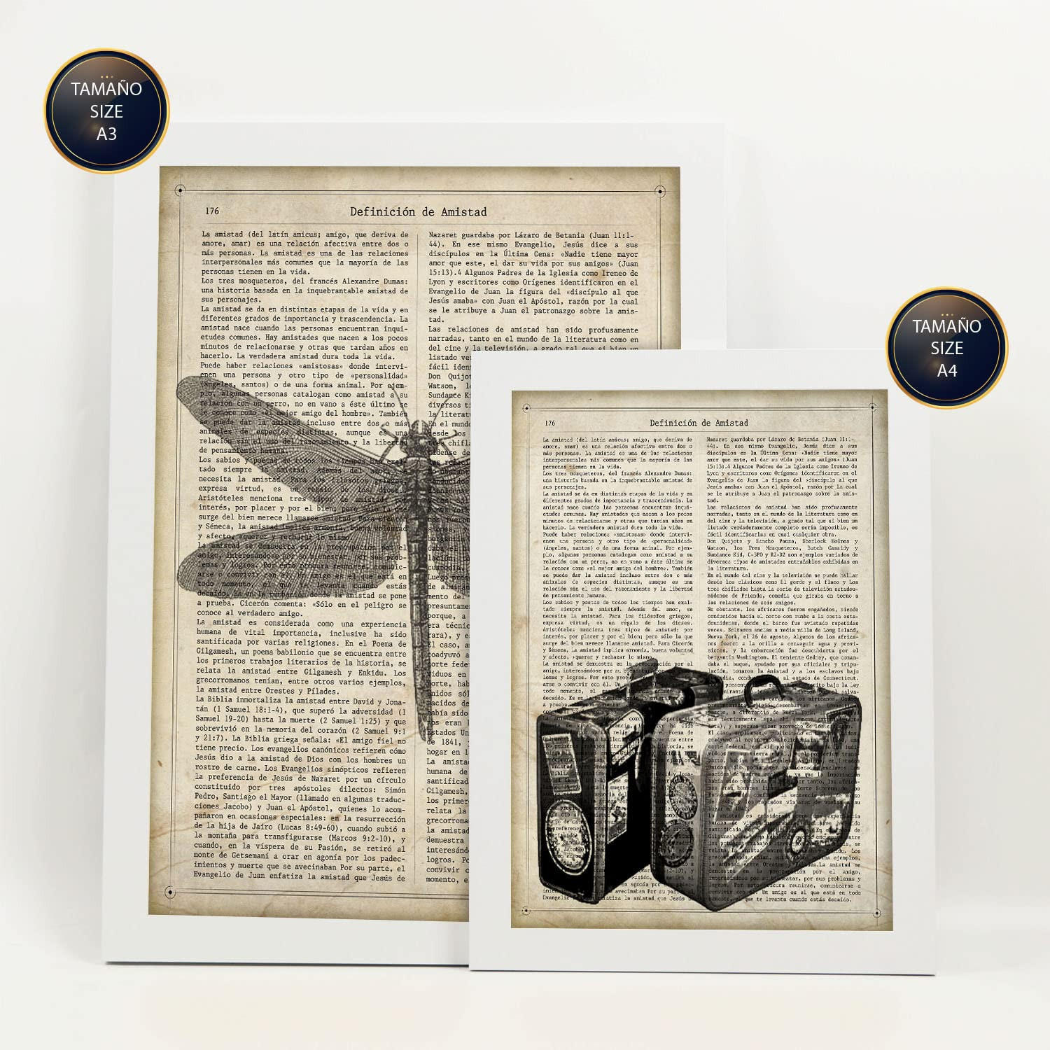 POSTER Set Mit 6 Vintage Zeichnungen Sepia Papier Plakate Im Retro Stil Mit Natur & Reisethemen Über Enzyklopädie Hintergründen A3 & A4 Weißer Rahmen - Weiß, Papier (29/3cm) - Nacnic