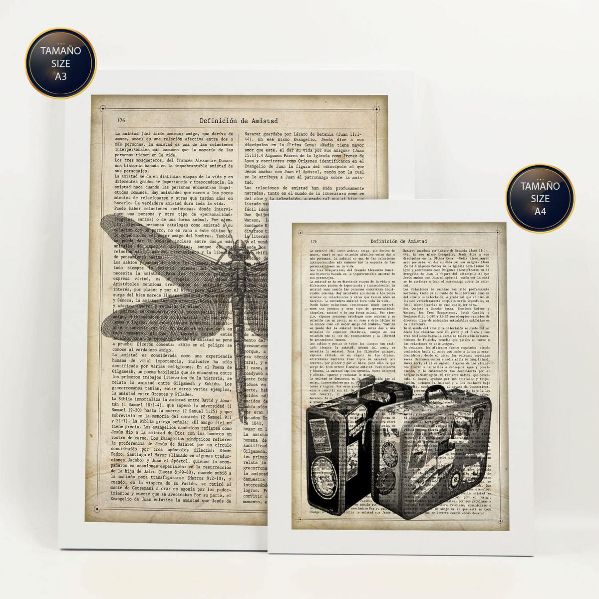 POSTER Set Mit 6 Vintage Zeichnungen Sepia Papier Plakate Im Retro Stil Mit Natur & Reisethemen Über Enzyklopädie Hintergründen A3 & A4 Weißer Rahmen - Weiß, Papier (29/3cm) - Nacnic