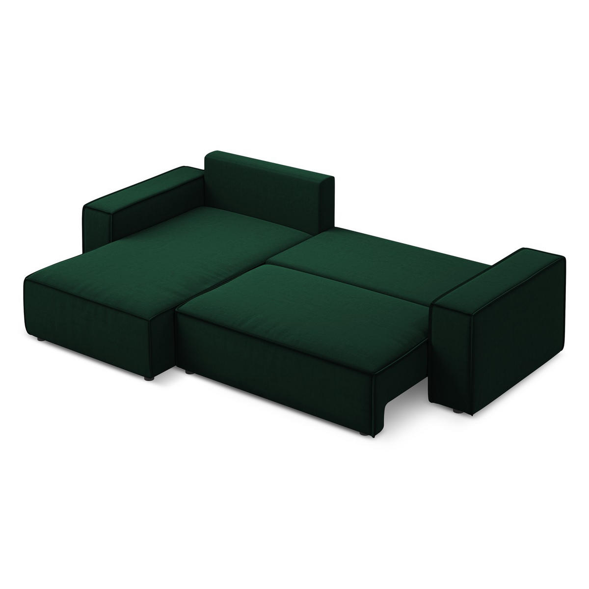 ECKSOFA mit Schlaffunktion Samt Stoff Grün - Dunkelgrün/Schwarz, Kunststoff/Textil (185/290cm) - Makamii