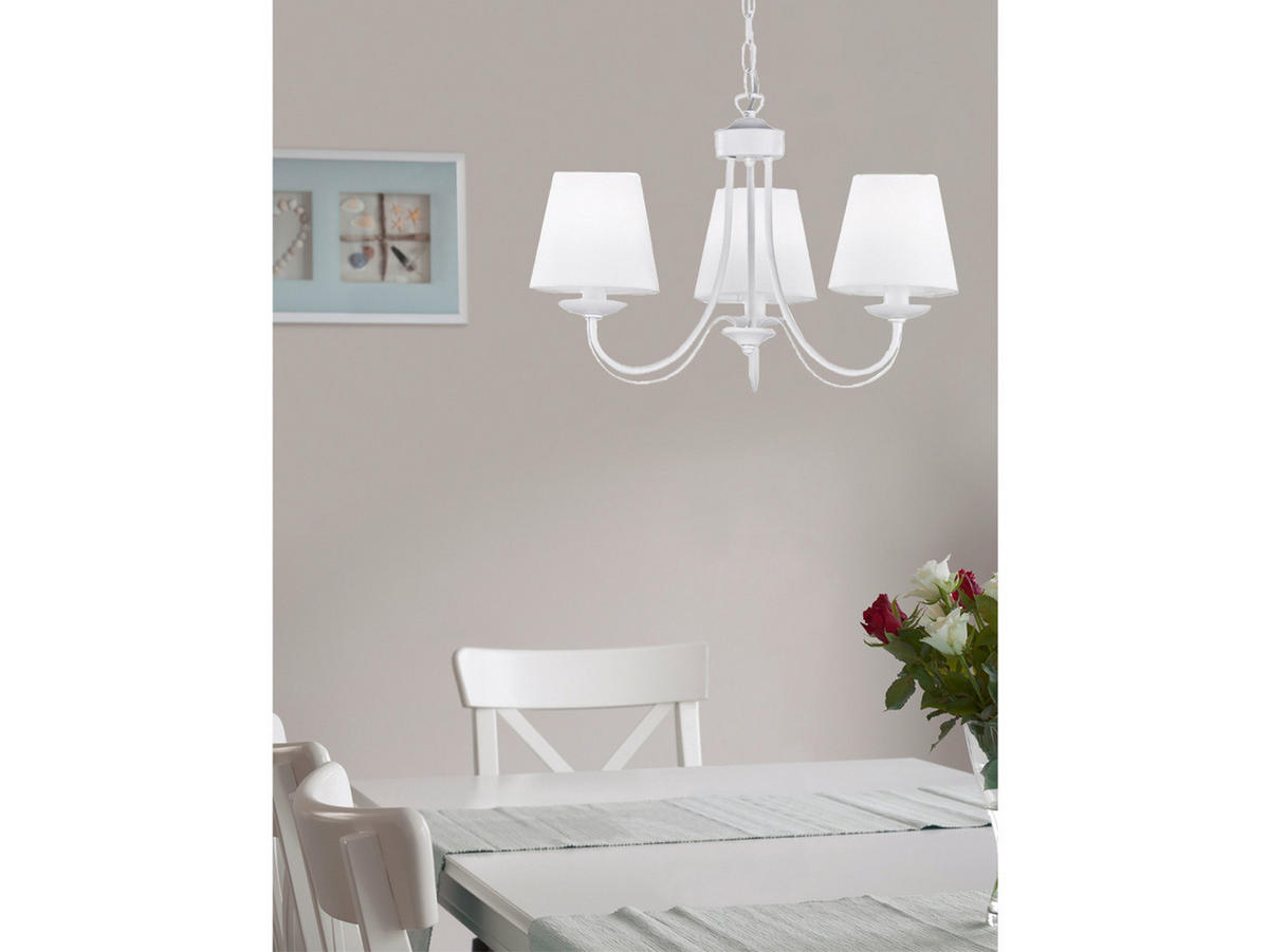 LED-KRONLEUCHTER Ø52cm, Lampenschirme Stoff Weiß - Weiß, Textil/Metall (52/52/150cm) - meineWunschleuchte