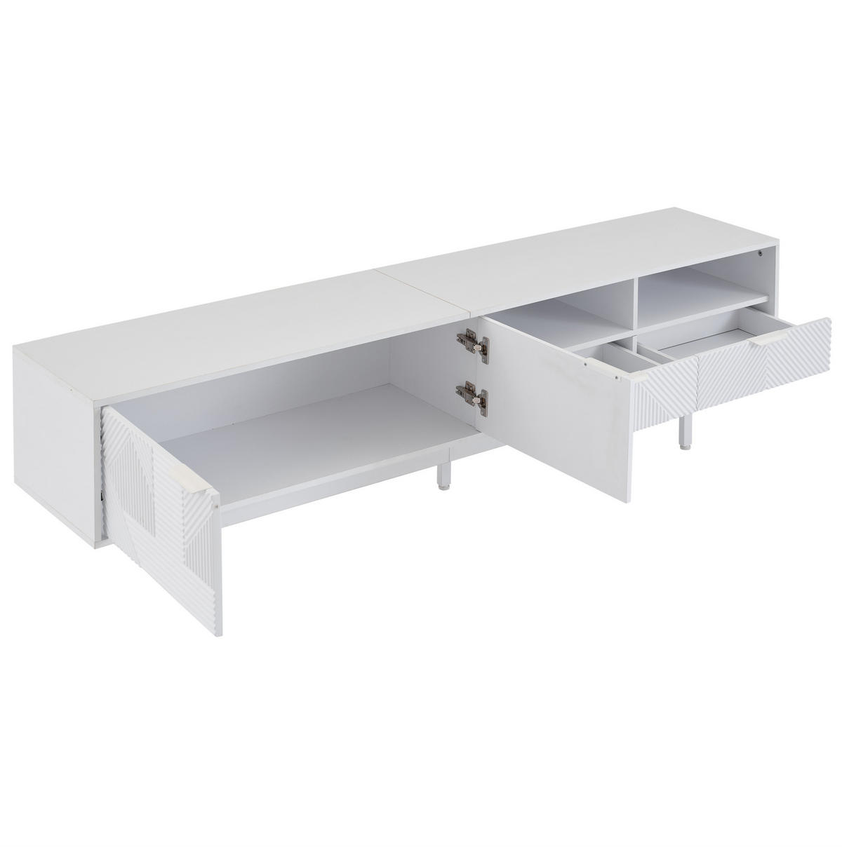 TV skrinka z drevotriesky, 200/40/51 cm biela, s úložným priestorom a otvorom na káble - biela, kompozitné drevo (200/51/41cm) - BEAOK