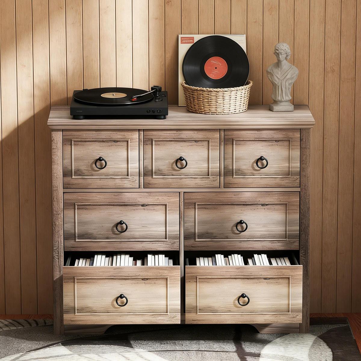 KOMMODE 7 Schubladen – Große MDF-Kommode mit Kippschutz, 102 × 40 × 85 cm, Grau - Wildeiche, Holzwerkstoff (102/85/40cm) - Ej. Life