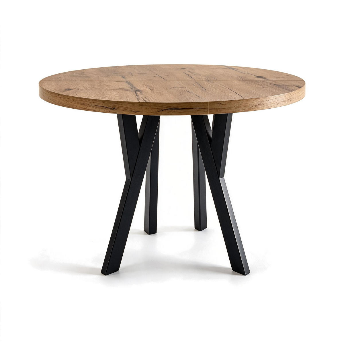 ESSTISCH ausziehbar rund 90-190 cm ATO Lancelot, Auszugstisch mit Einlegeplatte - Honigeiche/Schwarz, Holzwerkstoff (90/90/77cm) - VENASI MÖBEL