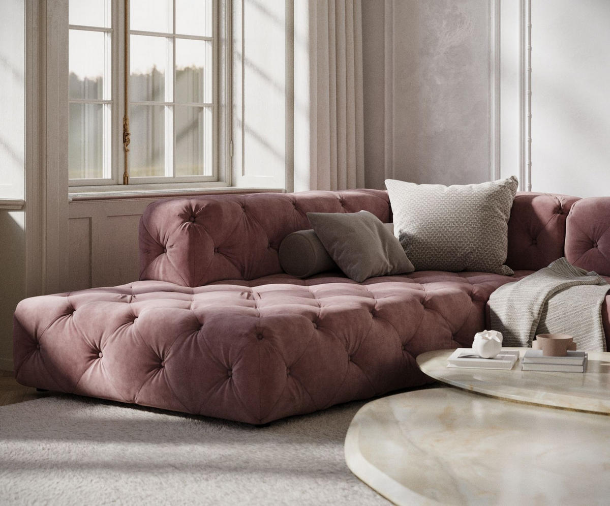 ECKSOFA Cosimo Rosa Samtstoff - Schwarz/Rosa, Holz/Holzwerkstoff (325/228cm) - Maison de Reve