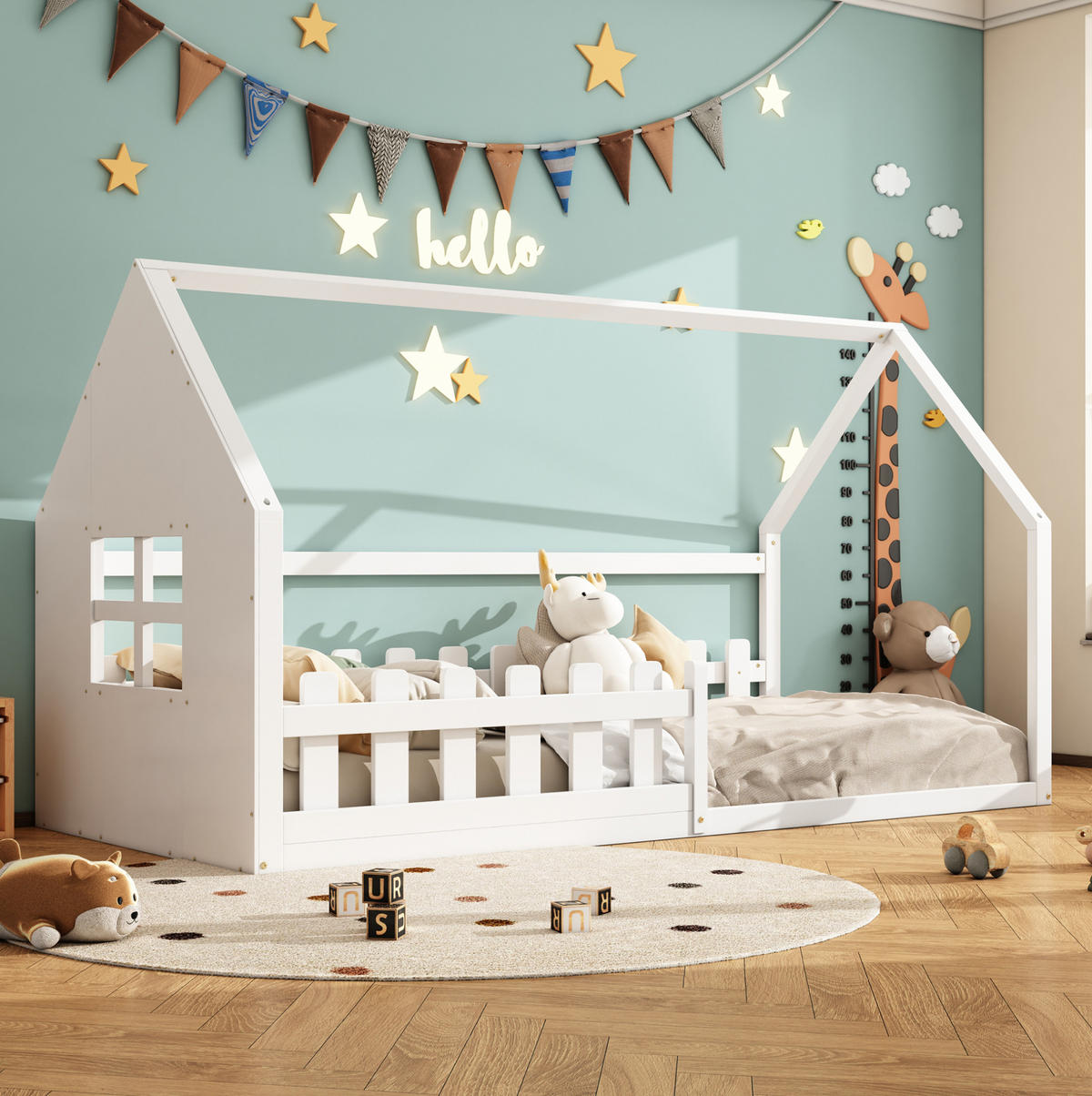 HAUSBETT 90/200 cm Weiß aus Kiefer und MDF – kindgerechtes Design - Weiß, Holz (90/200cm) - Flora Grace