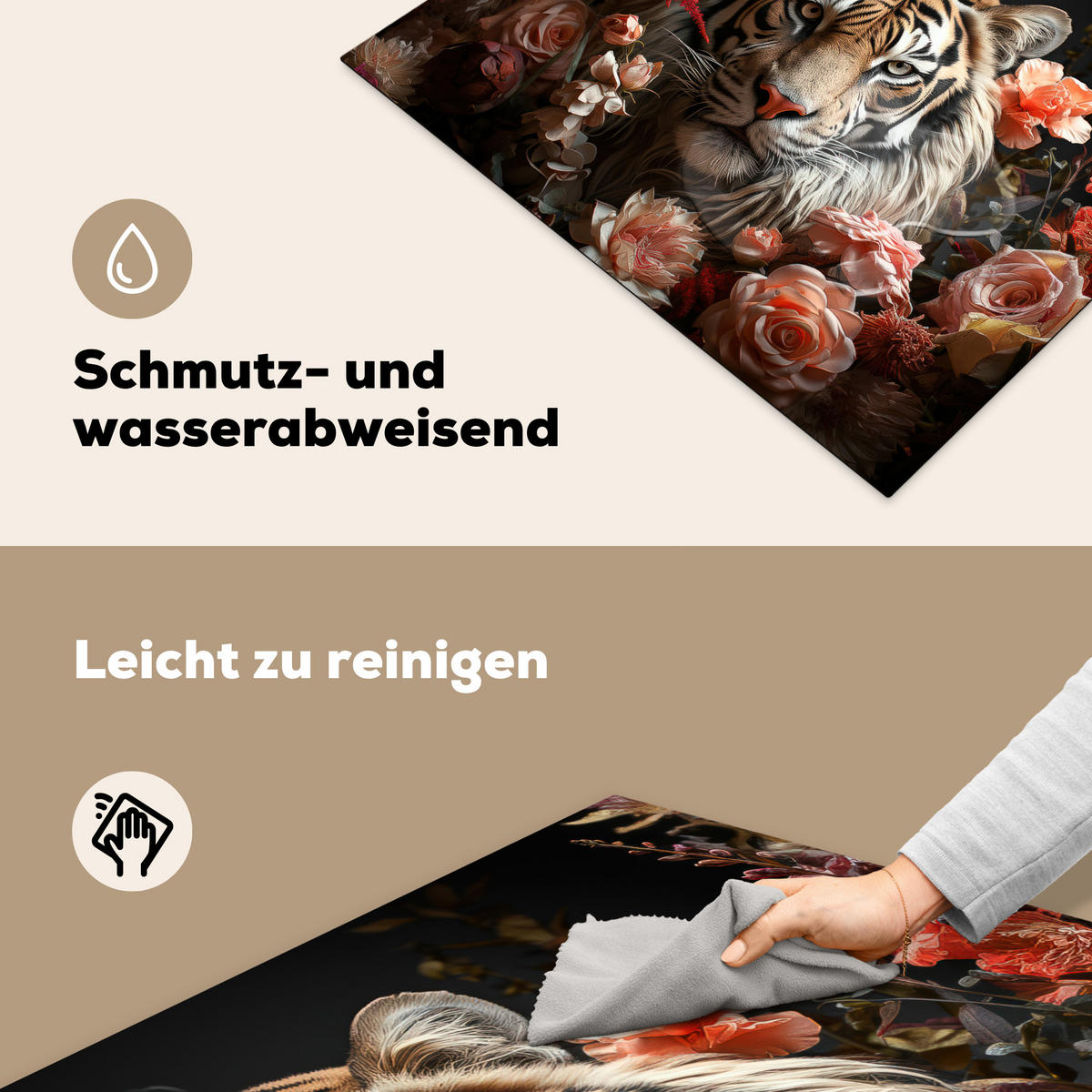 HERDABDECKPLATTE Tiger - Tier - Natur - Floral - Botanisch Induktionsmatte 77x59 cm - Orange, Kunststoff (77/59/0.2cm) - MuchoWow