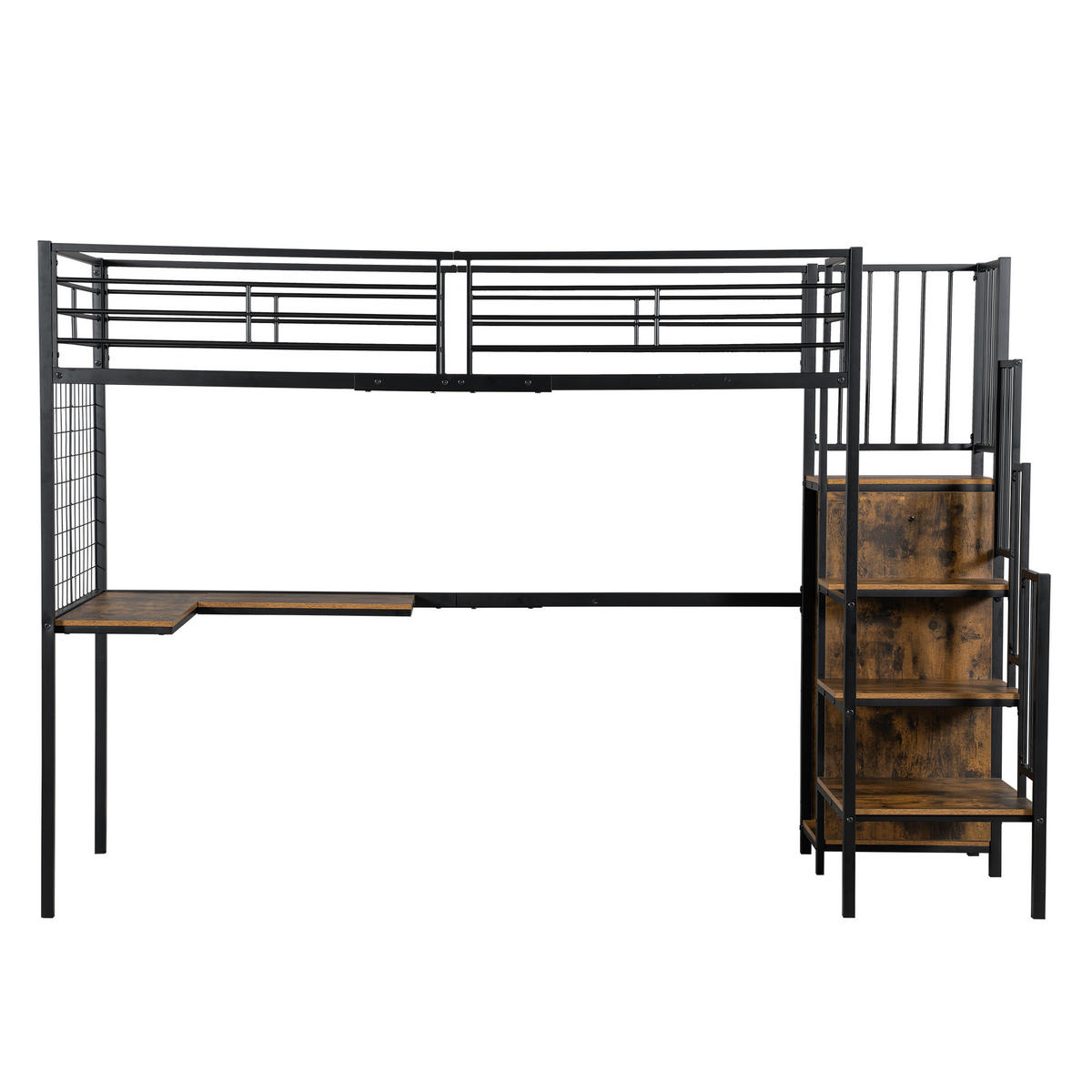 HOCHBETT mit Kleiderschrank und Tisch 90x200 cm Metall Holzwerkstoff Schwarz - Schwarz, Metall (90/200cm) - Meubliv