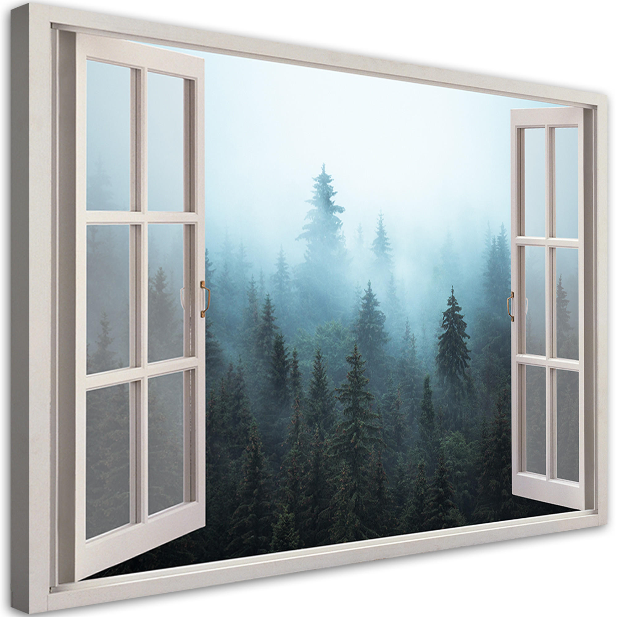 WANDBILD fenster anzeigen wald in nebel natur - Grün, Textil (60/40cm) - Feeby