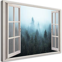 WANDBILD fenster anzeigen wald in nebel natur - Grün, Textil (60/40cm) - Feeby