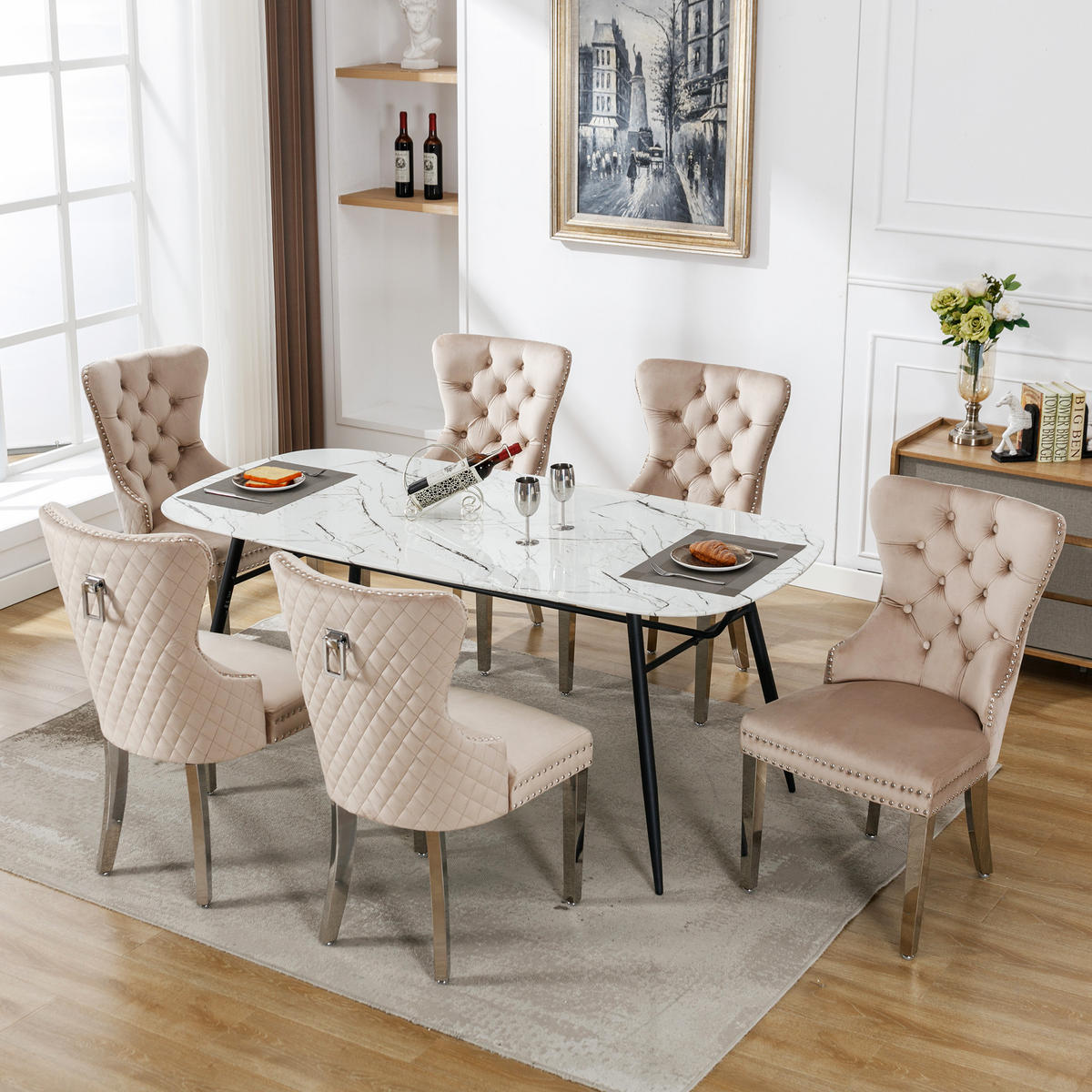 STUHL-SET DE-35927 6 Stück mit Metallbeinen Beige - Beige, Metall (62.5/94.5/53cm) - ComfortXL
