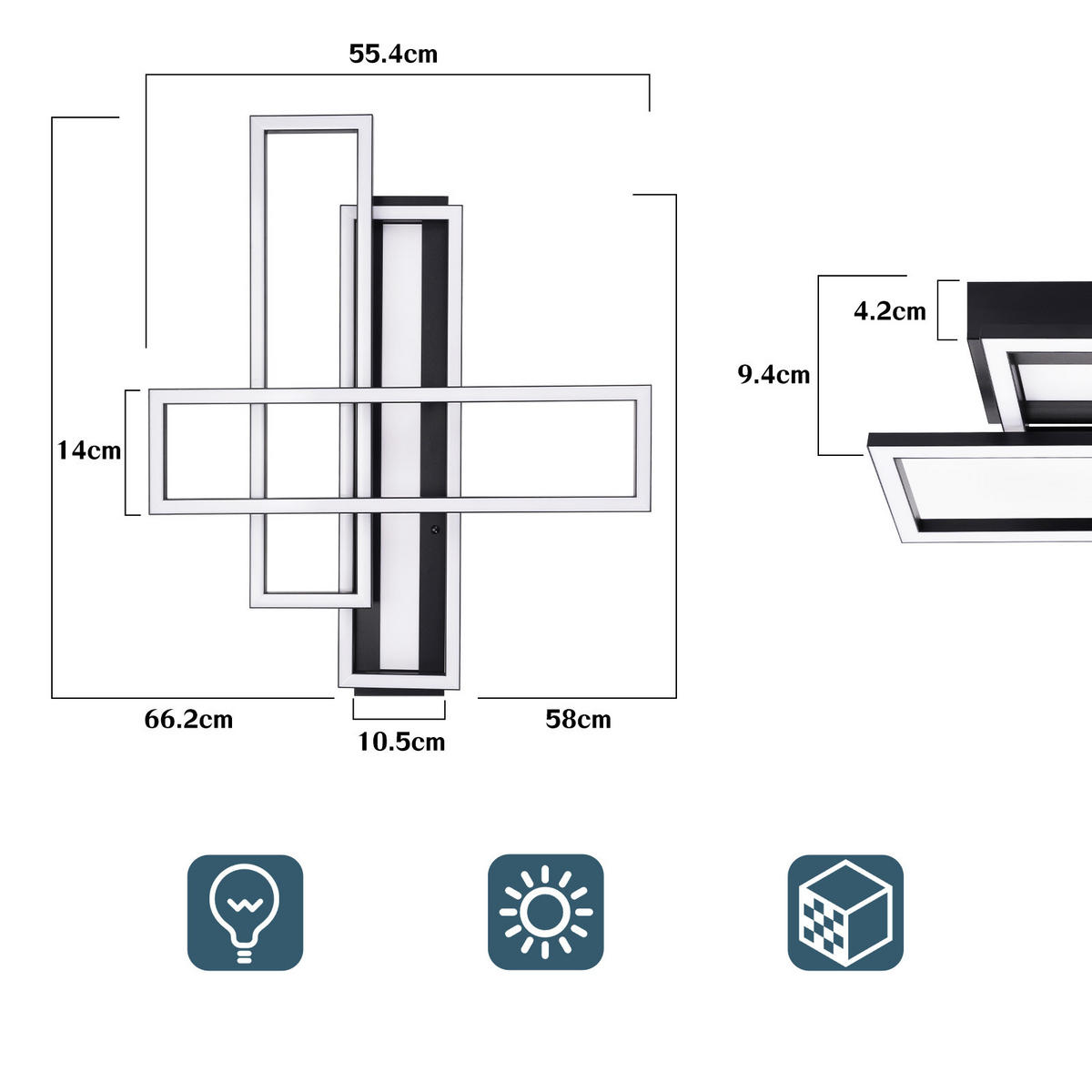 LED-DECKENLEUCHTE Bryxen 55.5/55.5/9.7 cm - Schwarz, Metall (55.5/55.5/9.7cm) - ZMH