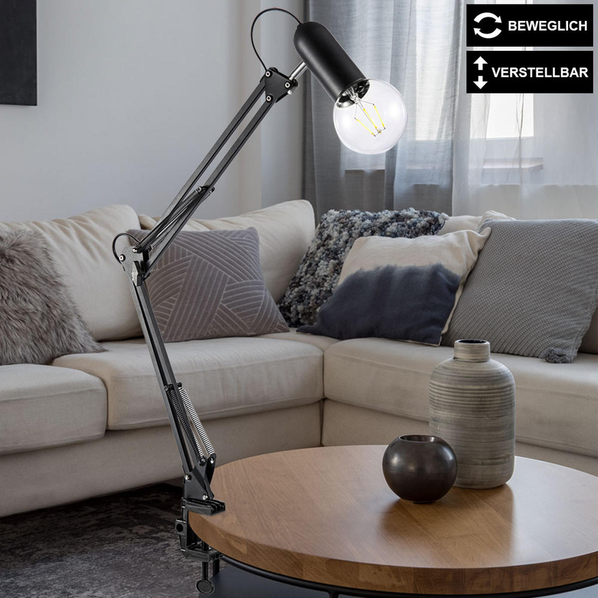 TISCHLEUCHTE Klemmleuchte Schwarz verstellbar - Schwarz, Metall (82/71/76cm)