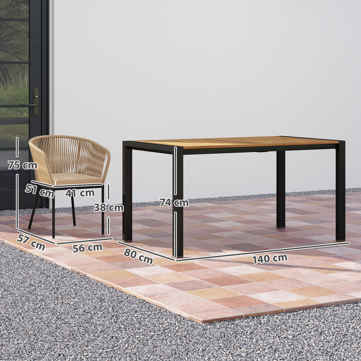 GARTENMÖBEL-SET DE-06739 5-teiliges, 4 Stühle & Tisch, waschbare Kissen Khaki - Taupe/Naturfarben, Holz/Kunststoff - ComfortXL