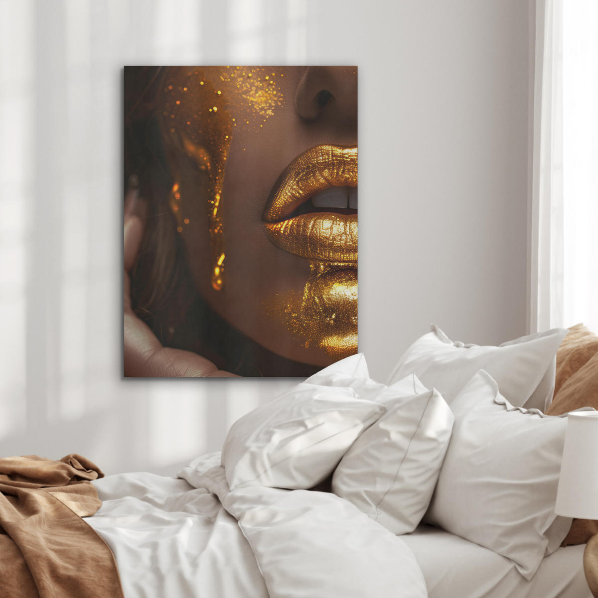 AKUSTIKPANEEL Frau - Gold - Luxus - Porträt 60x80 cm - Goldfarben, Textil (60/0.9/80cm) - MuchoWow