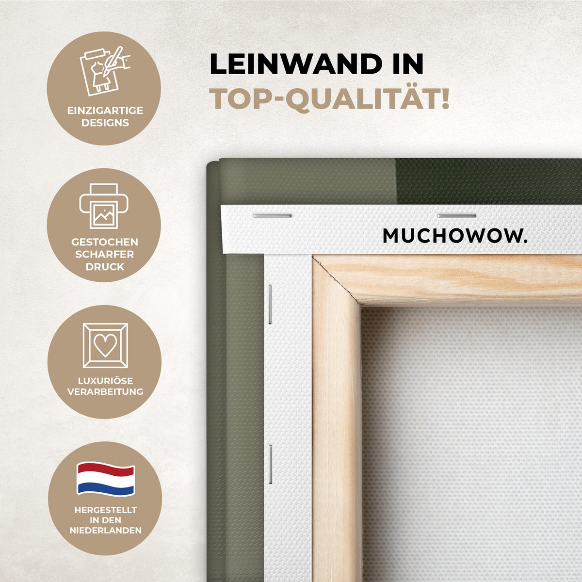 LEINWANDBILD Japandi - Grün - Abstrakt - Modern 90x90 cm - Salbeigrün, Textil (90/90cm) - MuchoWow