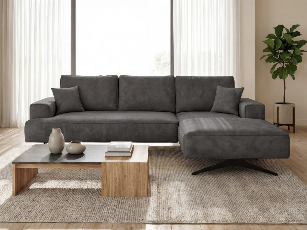 ECKSOFA Leto Anthrazit Rechts - Anthrazit/Schwarz, Holz/Textil (165/260cm) - Graingold